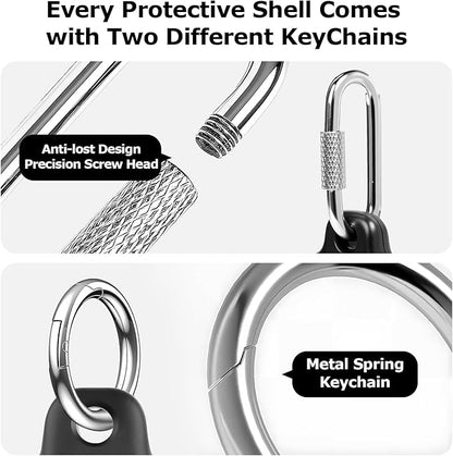 [4 Pack] for Apple for AirTag Holder, PC Shell Case with Secure Carabiner Clip, Shock-Resistant for Air Tagholder Keychain for Keys, Bags, Luggage, Pets, Backpacks, Black/Blue/Orange/Red
