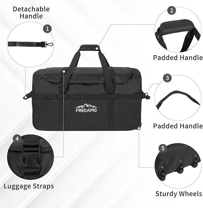 116L Foldable Rolling Duffel Bag with 3 Wheels And Handle, 30 inch Large Travel Duffle Bag for Travel, Camping, Outdoors