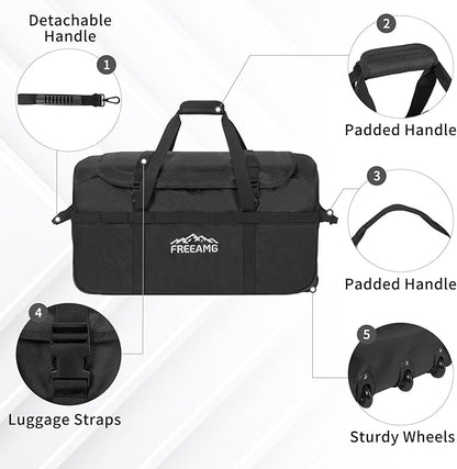 116L Foldable Rolling Duffel Bag with 3 Wheels And Handle, 30 inch Large Travel Duffle Bag for Travel, Camping, Outdoors