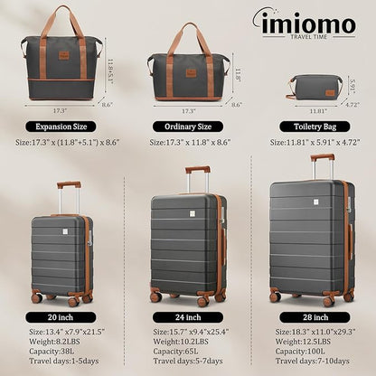 imiomo Hard Shell Luggage Sets 5 Piece for Women, Lightweight Hardside Rolling Suitcase Set with Spinner Wheels and TSA Lock, Grey