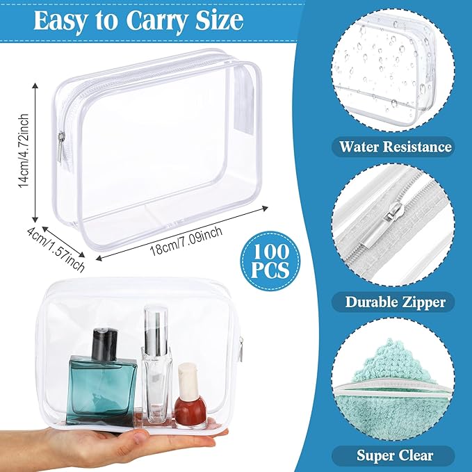 Cunno 60 Pcs Clear Toiletry Bag TSA Approved Cosmetic Bag Bulk Makeup Bag Travel Carry Airport Airline Compliant Bag for Women Men Summer Vacation Salon Mother Gift(White)