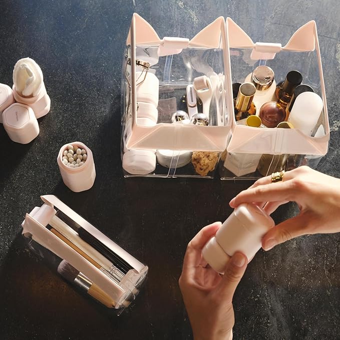 Cadence Travel Containers - 2 Piece Body Care Capsule Set - Magnetic Containers w/ Lids - Carry On Travel Essentials for Women/Men - 1 Small & 1 Medium Capsule - Body Wash & Lotion Labels - Petal