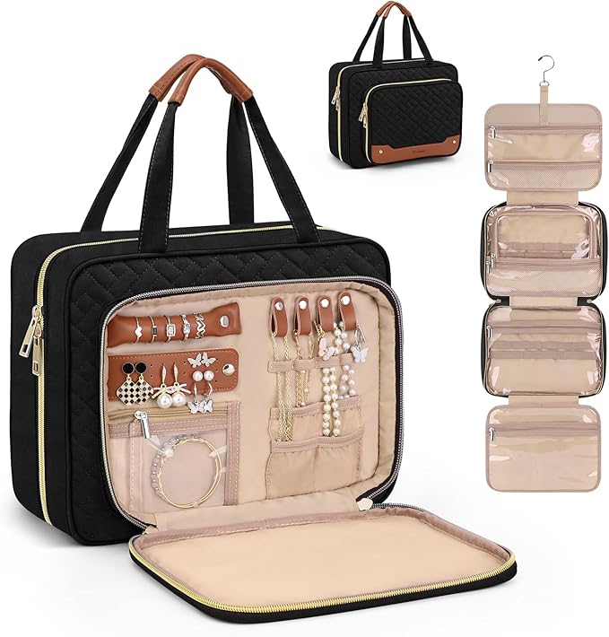 Wedama Toiletry Bag for Women, Large Cosmetic Travel Bag, Hanging Toiletry Bag for Bathroom, Thickened PVC Waterproof Makeup Bag, Toiletries Bag for Travel Business Trips and Camping, Black