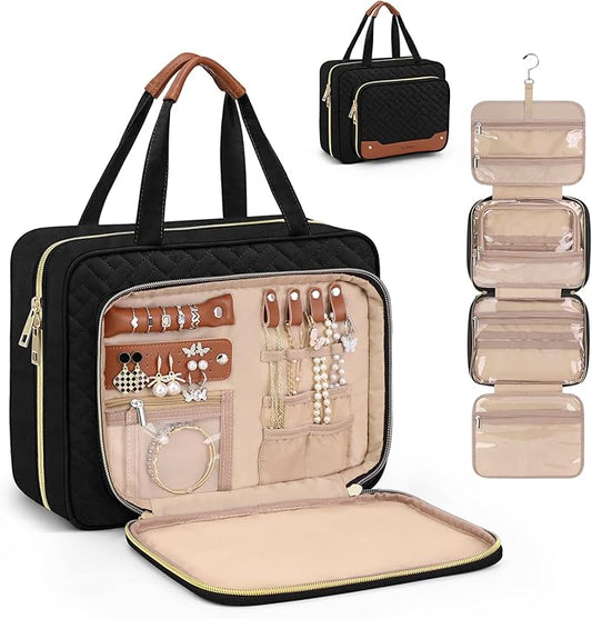 Wedama Toiletry Bag for Women, Large Cosmetic Travel Bag, Hanging Toiletry Bag for Bathroom, Thickened PVC Waterproof Makeup Bag, Toiletries Bag for Travel Business Trips and Camping, Black