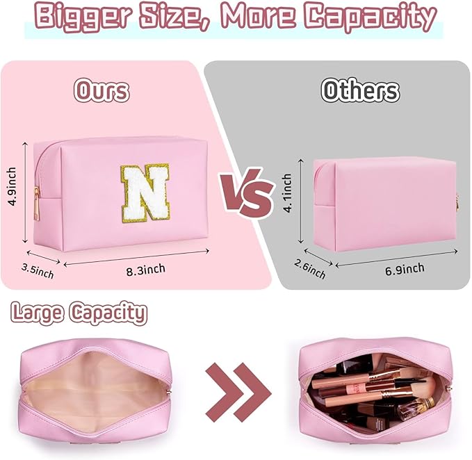 TOPEAST Initial Makeup Bag - Christmas Gifts for Teen Girls Kids, Birthday Gifts for 4 5 6 7 8 9 10 11 12 Year Old Teen Girls, Personalized Preppy Cosmetic Bags Toiletry Bag (Pink A)