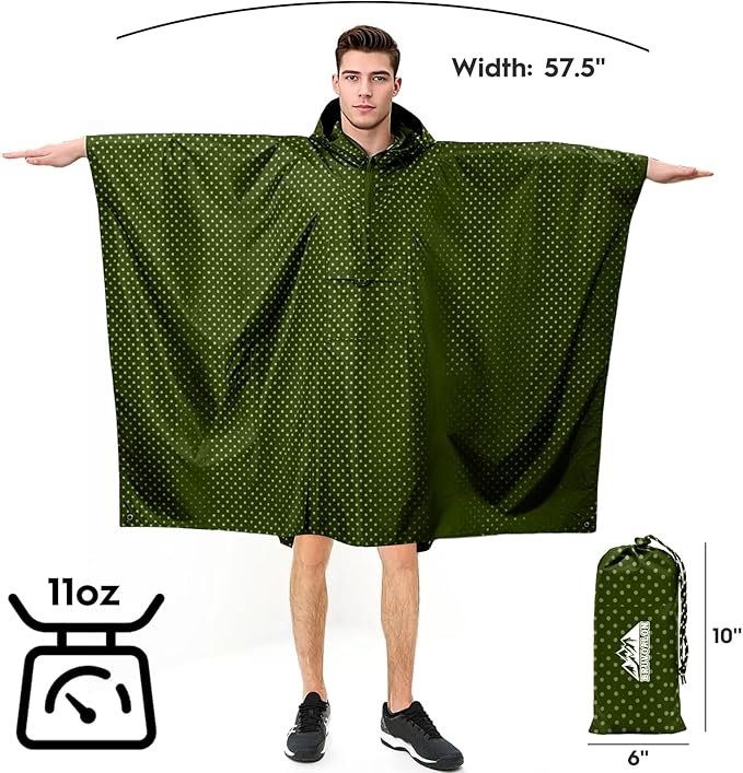 Bruvoalon 3-in-1 Rain Poncho with 1/4 Zip & Chest Pocket, Waterproof, Sunshade, Ground Mat for Adults & Youth Emergency