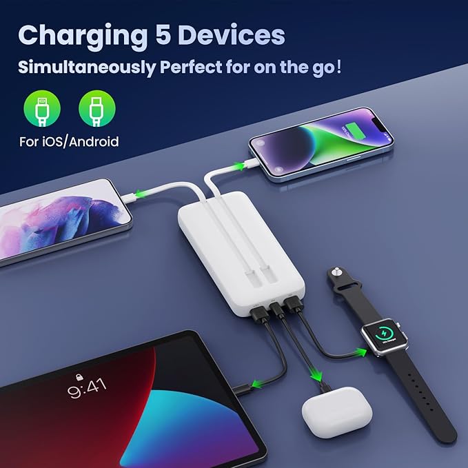 Portable Charger 40,800mAh Power Bank,25W PD QC 4.0 Fast Charging Portable Phone Charger with Built-in Cables,LCD Display USB C Travel Essentials Battery Pack for iPhone 17/16/15/14,Android Samsung