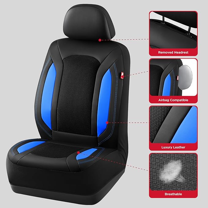 Rubbermaid Leather Mesh Car Seat Covers, Breathable Air Mesh Front Seat Cover, Universal Fit Slip-on Design, Airbag Compatible, Automotive Seat Protector for Most Cars, SUVs, Trucks, Vans-Blue