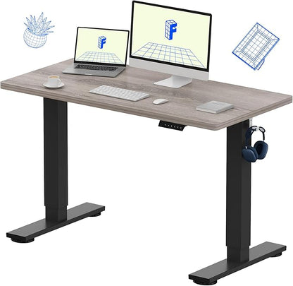 FLEXISPOT EN1 One-Piece Standing Desk with 1-Inch Thick Desktop, 48"x24" Electric Height Adjustable Desk for Home Office & Multi-Device Workstations, Gray Wood
