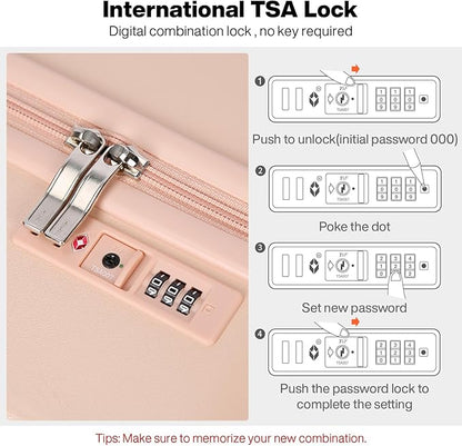 mixi Carry on Luggage, Suitcase with Spinner Wheels 16in Luggage Hardshell Lightweight Rolling Suitcases PC with Cover & TSA Lock, Pink