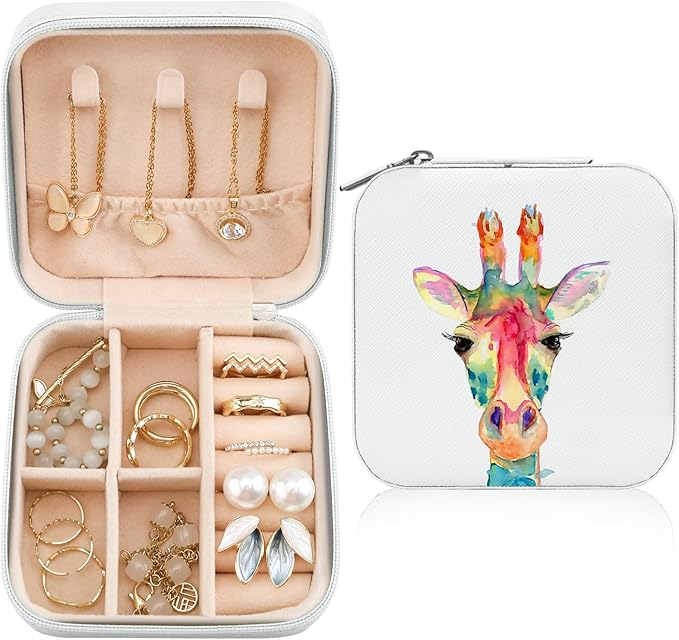 MAYCARI Jewelry Box with Cute Giraffe Pattern Design, PU Leather Jewelry Travel Organizer Case-Rings/Earrings/Necklace Storage Box for Women Birthday Mom Friends Her Bridesmaids Girls Teenage s