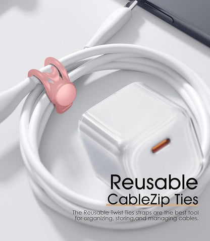 24Pcs Nearockle Silicone Cable Ties 3Inch Cord Organizer, Reusable Small Zip Ties Cable Organizer for Charging Cords Earphone Computer Wire, Office Desk Cable Management Travel Accessories(4 Colors)