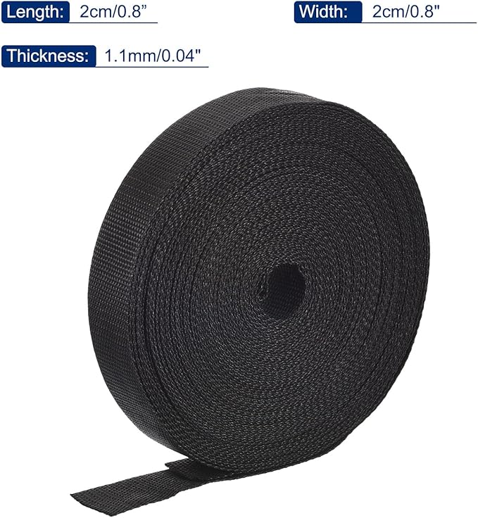 MECCANIXITY Lightweight Polypropylene Webbing Strap 0.8" 25 Yard Backpack Strapping Band Black for Outdoor Luggage Cargo Straps