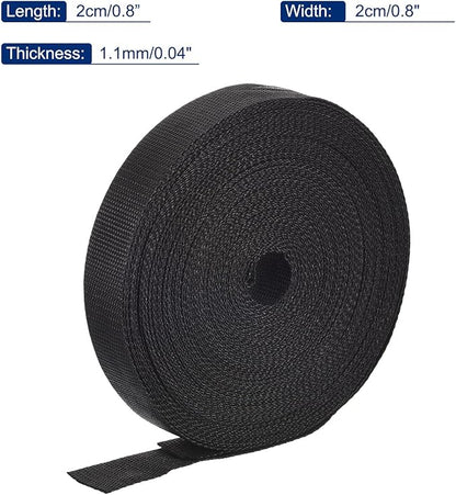 MECCANIXITY Lightweight Polypropylene Webbing Strap 0.8" 25 Yard Backpack Strapping Band Black for Outdoor Luggage Cargo Straps