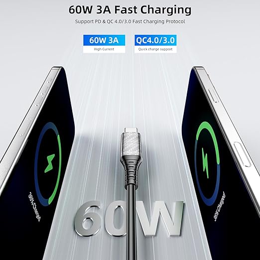 60W Charging Cable USB C to USB C Cord 30ft PD Fast Charge Cable for iPhone 17 16/Samsung S25 S23/Pixel 10 9, (Only Charge) Type-C Power Extension Cable for MacBook/Laptop/Security CCTV Camera, Black