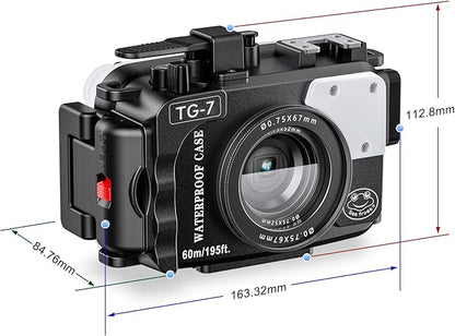 Sea frogs Camera Housing Compatible with Olympus TG7, with Red Filter, Waterproof IPX8 Rated, 60m/197ft Depth Protection Underwater Camera Case, Black
