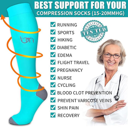 BLUEENJOY Copper Compression Socks for Women & Men (6 pairs) - Best Support for Nurses, Running, Hiking, Recovery