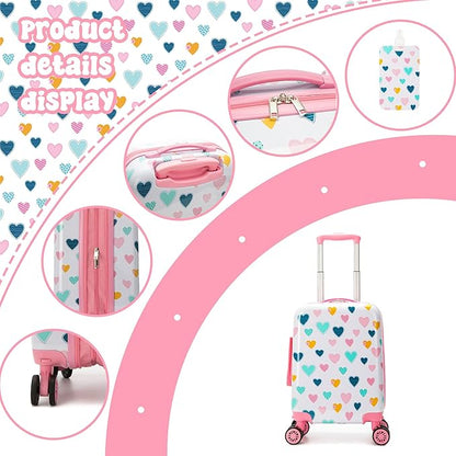Kid's Luggage Set 2 Piece Suitcase Set Hardside Luggage with Spinner Wheels Girls Carry on Toddler Travel Rolling Suitcase with Neck Pillow Airline Approved