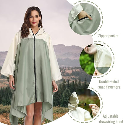 SaphiRose Unisex Rain Poncho Waterproof Raincoat Hooded for Adults Women with Pockets
