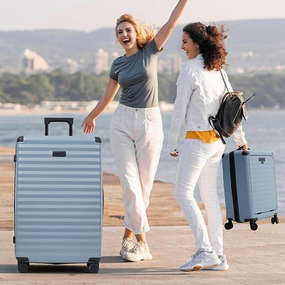 Merax Luggage Sets 5 Piece,Front Open Hardshell Expandable Suitcase with Spinner Wheels and Duffel Bags,Lightweight Carry on Luggage with USB Port and Cup Holder,20/24/28IN,Sky Blue