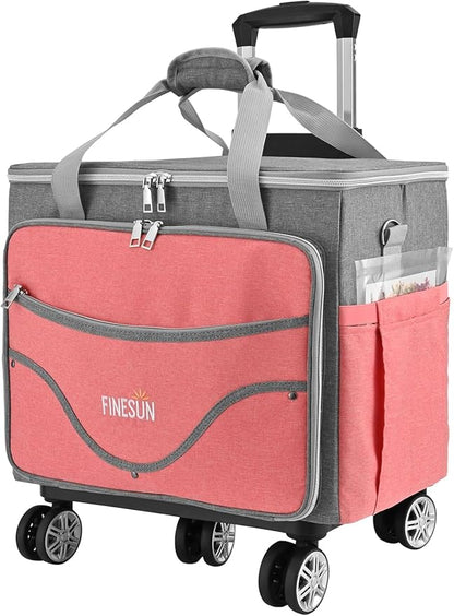 Rolling Tote Bag for Women Teacher Bag Rolling Cart Briefcase with Wheels Carry on Wheeled Bag for Work,Office,Craft Pink