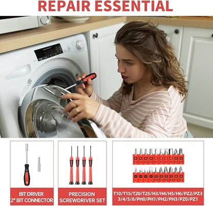 39-Piece Household Tool Set with Toolbox Storage Case - All Purpose Small Hand Tool Kit Includes Essential Tools for Home, Office, College Repairs, Red