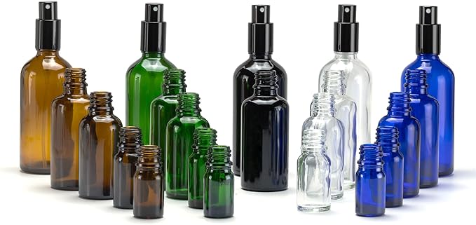 YIZHAO Amber Glass Spray Bottles 1oz, with Small Fine Mist Spray, Metal Cap, Refillable for Essential Oil,Travel,Cleaning,Perfume,Aromatherapy,Makeup – 12 Pcs