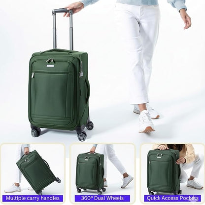 Ricardo Beverly Hills Avalon Softside Medium Check-In Luggage Made with Sustainable 100% Recycled PET (rPET), Lightweight, Eco-Friendly Travel, Expandable, Dual Spinner Wheels, Juniper Green, 24-inch