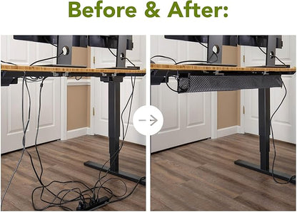 PERFECT POSTURE Mesh Cable Organizer – Under Desk Cable Management with Adjustable Straps, Flexible Mesh, Easy-Access Design, & Standing Desk Compatible – 37.4” (White)