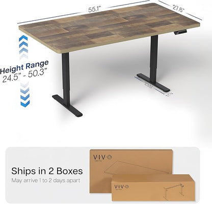 VIVO Electric 55 x 28 in Dual Motor Sit Stand Desk, Memory Height Adjustment, 2B Series, Reclaimed Wood Top Black Frame, DESK-KIT-2B55P