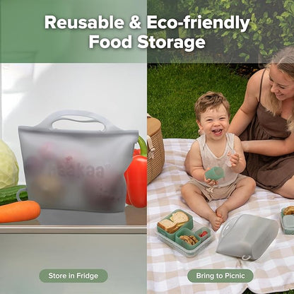 Haakaa On-The-Go Silicone Microwave Steam Sterilizer Bags for Travel, 40oz/1250ml Reusable Silicone Steaming Bags for Baby Bottles, Breast Pump, Accessories, Pacifiers, Teethers, Grey/2PCS