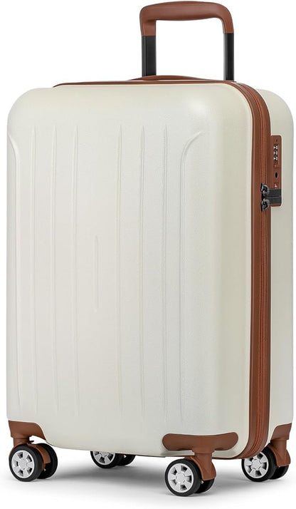 KYME Carry on luggage 22x14x9 Airline Approved Suitcase Hardshell With Double Spinner Wheels, PC+ABS TSA Lock Travel Luggage (Beige, 20" Carry On)