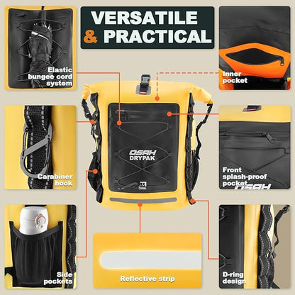 Waterproof Backpack Dry Bag 35L/55L/85L – Heavy Duty Roll-Top Hiking Backpack for Travel, Kayaking, Boating, Camping, Rafting and Fishing