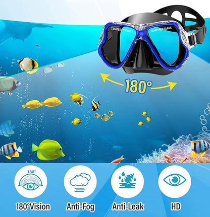 Snorkeling Gear for Adults with Fins Scuba Diving Gear Adult Professional Travel Snorkel Sets with Flippers,Anti-Fog Anti-Leak Diving Mask