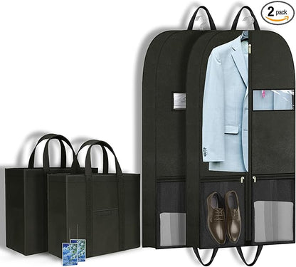Travel Garment Suit Bag for Hanging Clothes, Suit bags for Closet Storage with Pockets Gusseted Garment bag for Men Suits Shirts Tuxedos Dresses, Suit Cover Bags With Handles and Zipper 43" 2 pack