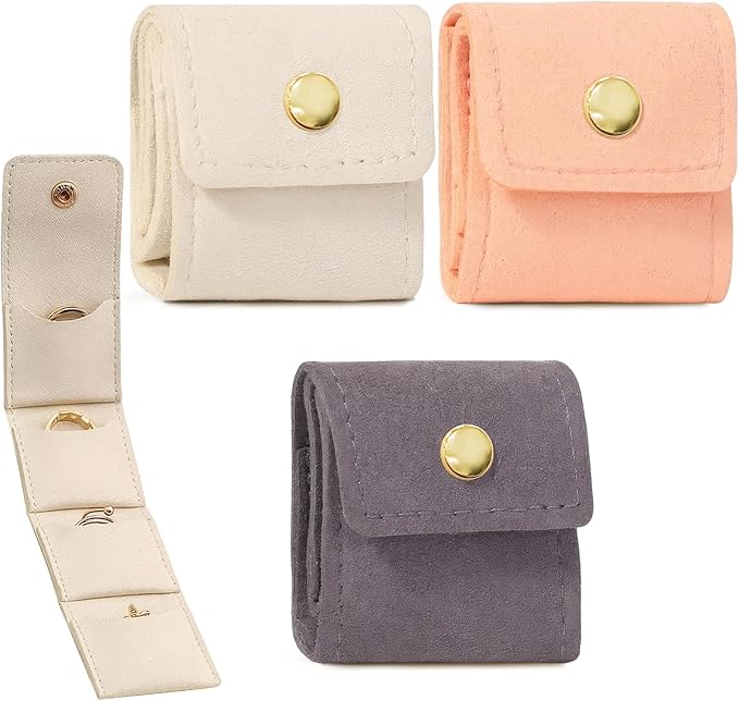 3PCS Mini Travel Jewelry Bag Organizer – Foldable Velvet Portable Pouch with Buckle, Multi-Compartment Small Jewelry Case for Rings, Earrings,Necklaces – Compact Storage Gift for Women Travelers