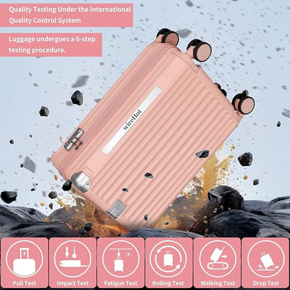 22x14x9 Airline Approved Vintage Style Carry On Luggage with Backpack Sets for Women, ABS+PC Hardshell Small 20 inch Retro Suitcase with Protective Cover & Tag (Pink, 20in/BP/TB)