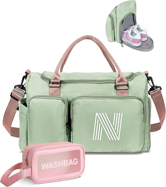 Duffle Bag, Initial Travel Duffel Gym Bag for Girls, Kids Sports Weekender Overnight Dance Bag with Shoes Compartment, Monogram Gifts for 8 9 10 11 12 13 14 15 16 17 18 Year Old Girls