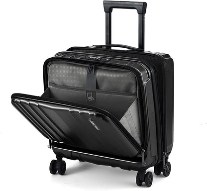 TydeCkare 16" Carry on Luggage with 2 Laptop Compartments, Lightweight Hardshell ABS+PC Suitcase with Dual Control TSA Lock, with YKK Zipper, 4 Spinner Silent Wheels, for Business Travel, Black