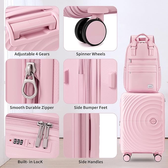 LARVENDER Luggage Sets, Suitcase Set 3 Piece Expandable Luggage PP Lightweight Large Suitcases with Wheels for Women (28/24/20inch,Light Pink)