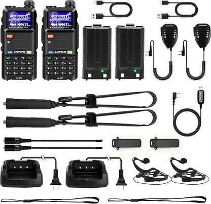 BAOFENG 5RM Ham Radio 10W Long Range Handheld NOAA Weather Receiver 2500mAh Battery UV-5RM Radio with Programming Cable,Speaker Mic,Tactical Antenna,Type-C Charging,2Pack