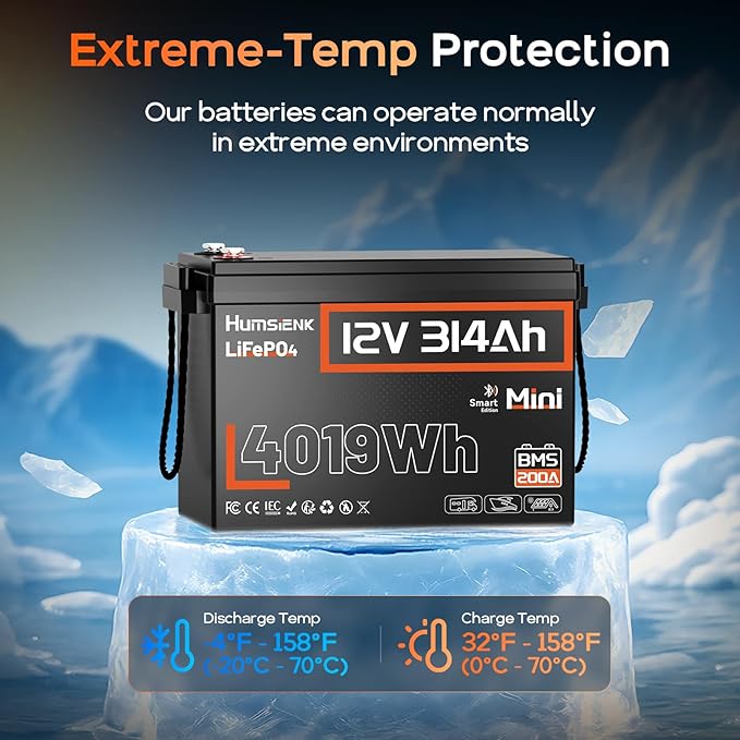 12V 300Ah (314Ah) LiFePO4 Lithium Battery Max. 4019Wh,15000+ Deep Cycles,200A BMS with Bluetooth,Lithium Iron Phosphate Rechargeable Battery Great for RV, Marine and Off Grid Applications, 2 PACK