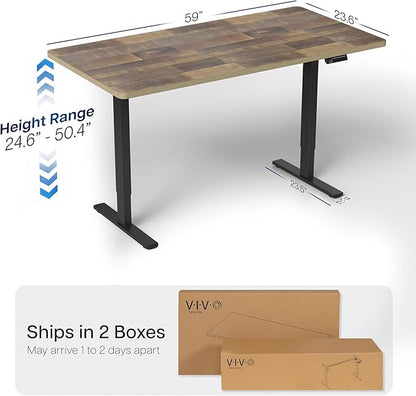 VIVO Electric 60 x 24 in Dual Motor Sit Stand Desk, Memory Height Adjustment, 2B Series, Reclaimed Wood Top Black Frame, DESK-KIT-2B6P