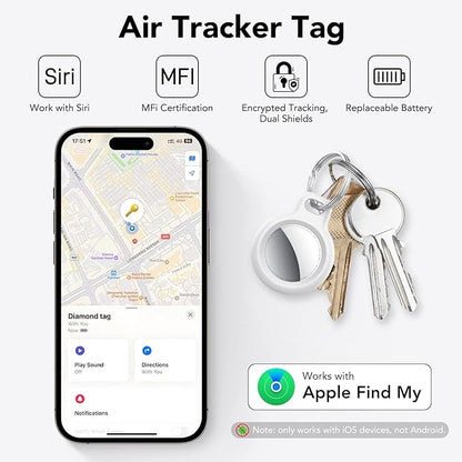 QCOQ® Tags-16 Pack White - Bluetooth 5.3 Tracker Tags Work with Apple Find My (iOS Only), Smart Tags with Protective Case/Keychain/Lanyard, Item Finder for Luggage, Key, Suitcase, Up to 100dB