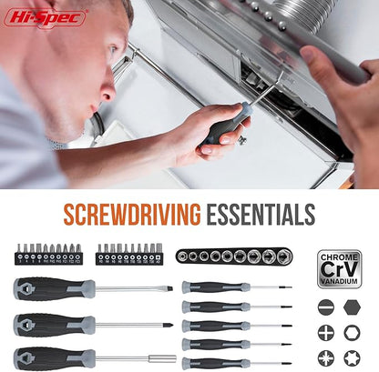 Hi-Spec 54pc General Household Tool Set – Home & Garage Hand Tool Kit with Toolbox Storage Case for DIY, Basic Repairs, Apartment, First-Time Homeowner & Everyday Home Maintenance