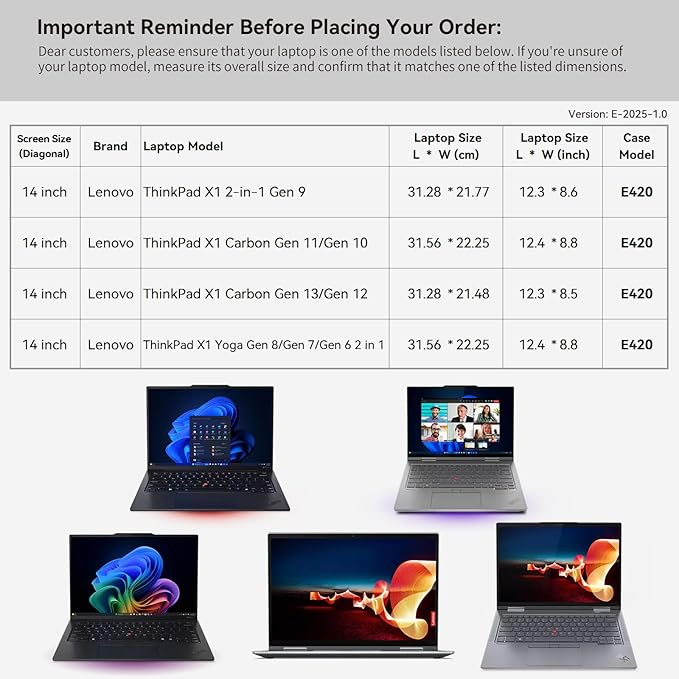 Smatree 14 inch Laptop Sleeve for Lenovo ThinkPad X1 2-in-1 Gen 9, for ThinkPad X1 Carbon Gen 10/11/12/13 Aura Edition, for ThinkPad X1 Yoga Gen 6/7/8 2 in 1 Laptop Bag with Accessory Pocket (E420)