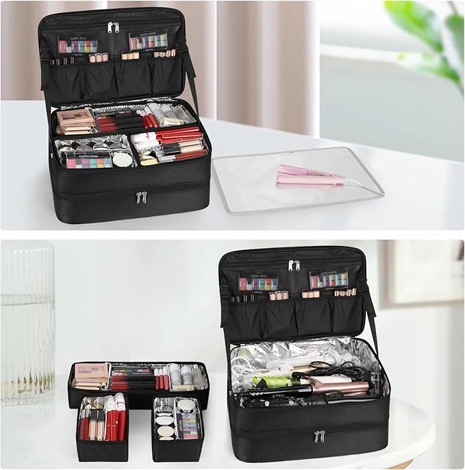 OCHEAL Rolling Makeup Train Case,with 7 Pcs Clear Makeup Bags, Makeup Case On Wheels Carry On Travel Cosmetic Organizer Suitcase, Extra Large Storage Trolley for Hairstylist Cosmetology Artist