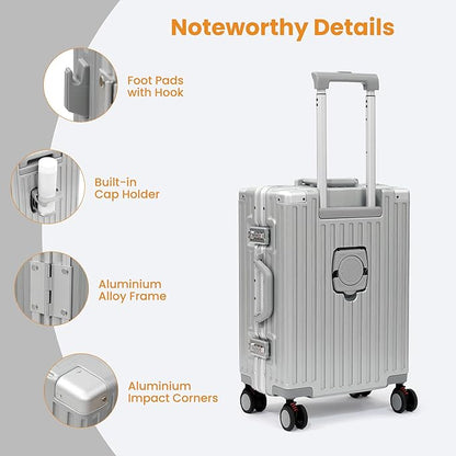 24 Inch Luggage With Spinner Wheels, Aluminum Frame Zipperless Suitcase, PC Lightweight Hard Shell with TSA Lock, Checked Medium Suitcase 24-Inch (Silver)