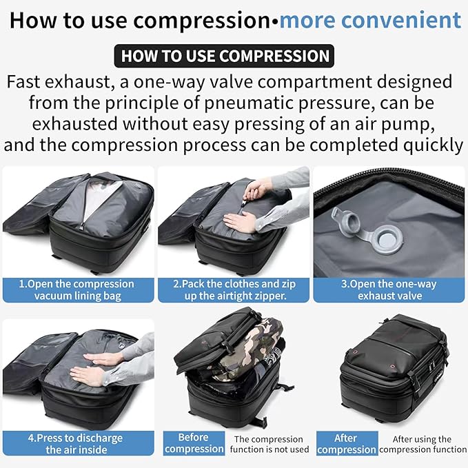 60L Expandable Backpack for Air, Vacpack Backpack with Vacuum Compression,travel backpack vacuum compression