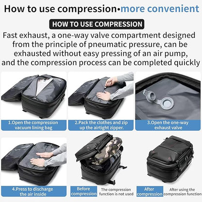 60L Expandable Backpack for Air, Vacpack Backpack with Vacuum Compression,travel backpack vacuum compression